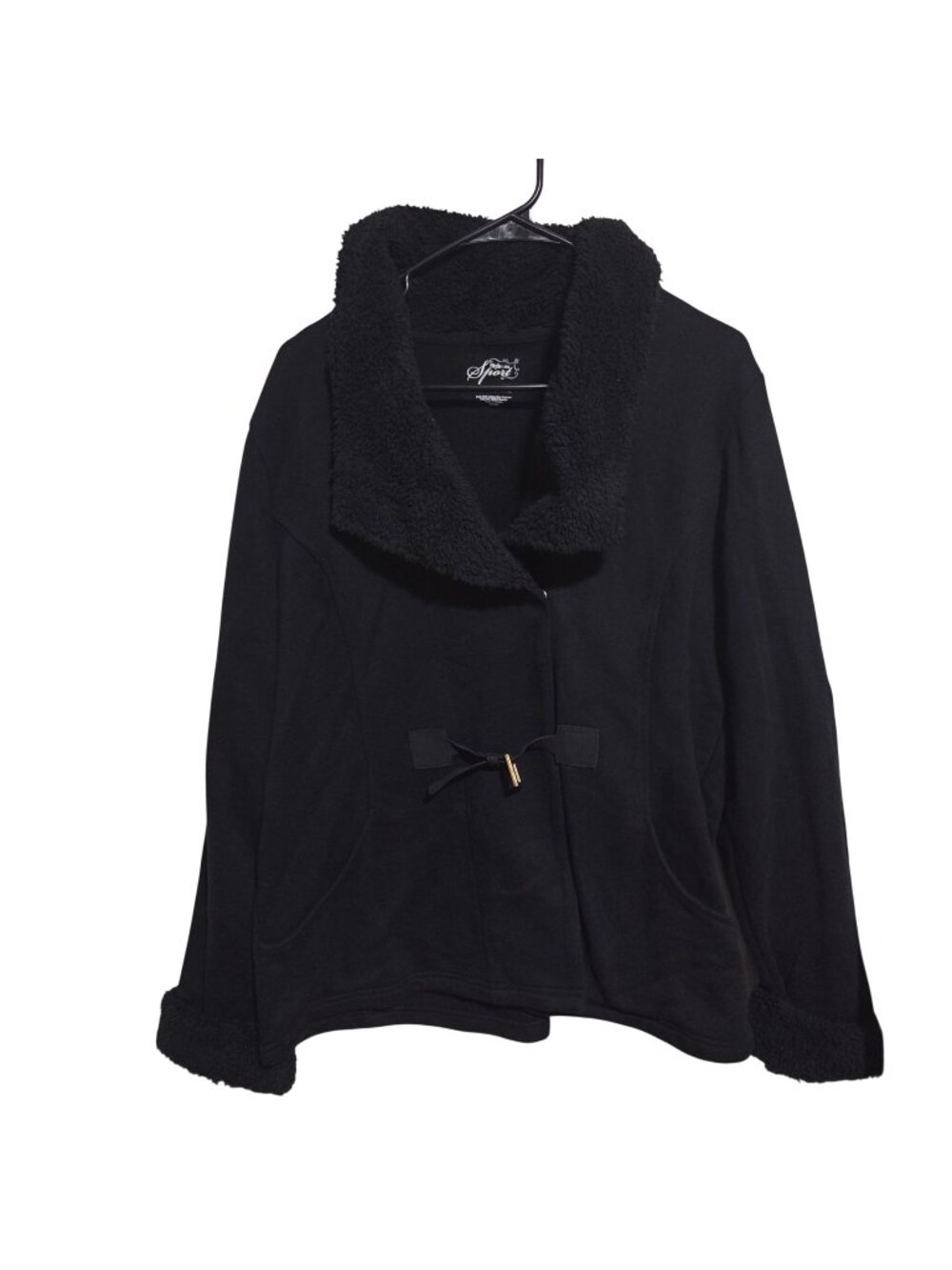Style & Co Sport Black Faux Fur Trim Jacket Womens Size XL Coat Winter Fashion